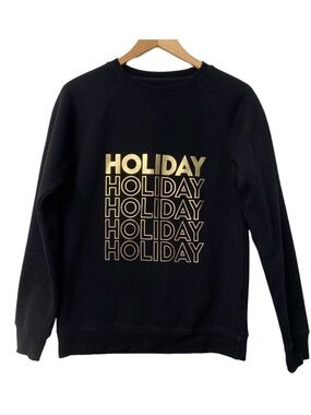 Brunette The Label Holiday Crewneck Sweatshirt Black Gold Graphic XS Cozy Fleece